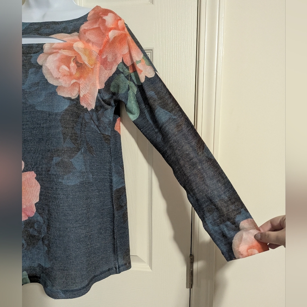 Soft Surroundings Women's Small Cutout Floral Long Sleeve Blouse Spring Brunch - Picture 5 of 7